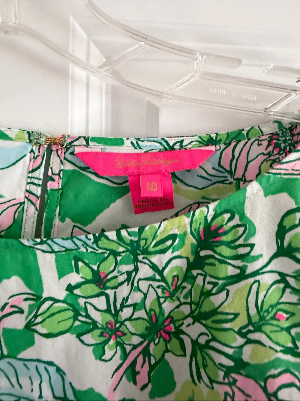 Lilly Pulitzer Green Floral Balloon-Sleeve Top with Pink Accents - Picture 2 of 2